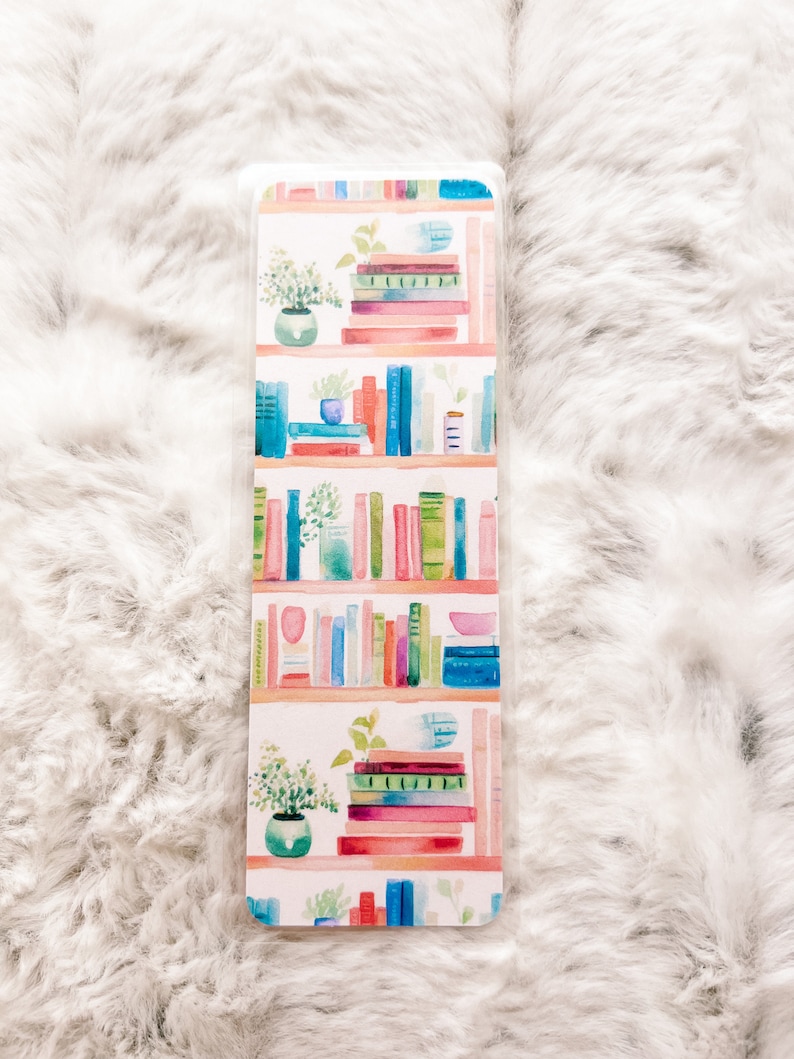 Bookshelf Books & Plants Bookmark Book Lovers Bookmark Laminated Bookmark Bookworm Gift Gift for Reader Librarian Gift image 4