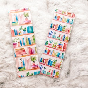 Bookshelf Books & Plants Bookmark Book Lovers Bookmark Laminated Bookmark Bookworm Gift Gift for Reader Librarian Gift image 1
