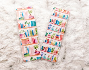 Bookshelf Books & Plants Bookmark | Book Lovers Bookmark | Laminated Bookmark | Bookworm Gift | Gift for Reader | Librarian Gift