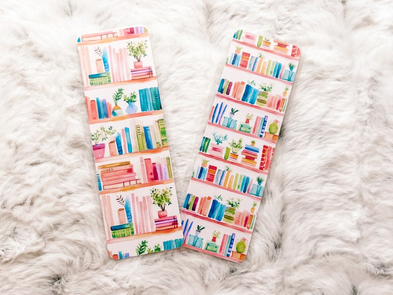 Bookshelf Books & Plants Bookmark Book Lovers Bookmark Laminated Bookmark Bookworm Gift Gift for Reader Librarian Gift image 1