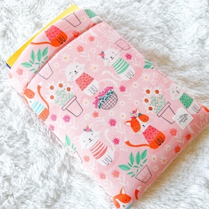 Summer Cats and Plants Book Sleeve | Padded Book Cover | Book Holder | Book Pouch | Book Protector | Book Lover Gift | Cat Lover Gift