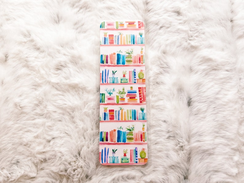 Bookshelf Books & Plants Bookmark Book Lovers Bookmark Laminated Bookmark Bookworm Gift Gift for Reader Librarian Gift Small Scale