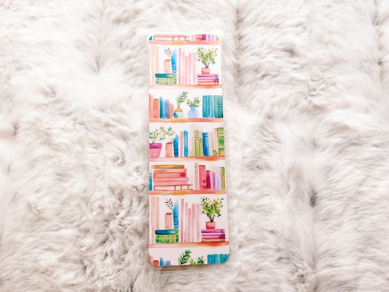 Bookshelf Books & Plants Bookmark Book Lovers Bookmark Laminated Bookmark Bookworm Gift Gift for Reader Librarian Gift Large Scale