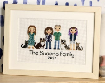 Custom Cross Stitch Family Portrait - Hand Embroidered Family - Family Hoop Art - Personalized Needlepoint - Custom Family Portrait
