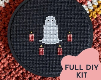 DIY Counted Cross Stitch Kit - Seance Ghost Embroidery Kit - Halloween Cross Stitch - DIY Kit - Beginner Hand Embroidery - Spooky Ghost