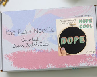 DIY Counted Cross Stitch Kit - Dope Cool Nope Embroidery Kit - Rainbow Words Cross Stitch - DIY Kit - Beginner Hand Embroidery - Text Art