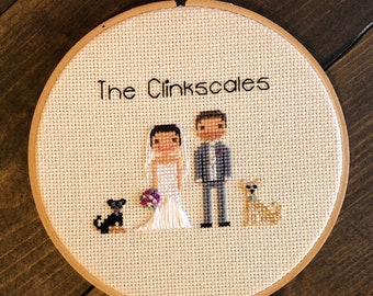 Custom Wedding Cross Stitch - Personalized Marriage Embroidery - Wedding Portrait Needlepoint - Wedding Gift - Bridal Portrait