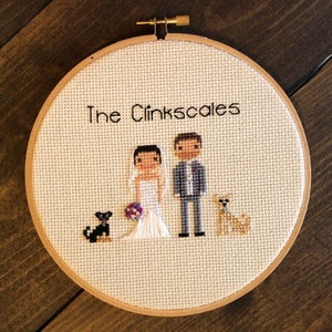 Ponto Cruz Personalizado para Casamento - Bordado Personalizado para Casamento - Retrato de Casamento em Bordado - Presente de Casamento - Retrato de Noiva