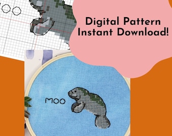 Instant Download Cross Stitch Pattern - DIY Cross Stitch Pattern - Manatee Cross Stitch - Sea Cow Cross Stitch - PDF Pattern - Florida Art