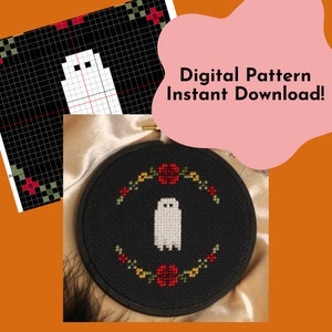 Instant Download Cross Stitch Pattern - DIY Cross Stitch Pattern - Halloween Cross Stitch - Floral Ghost Cross Stitch - PDF Pattern - Spooky