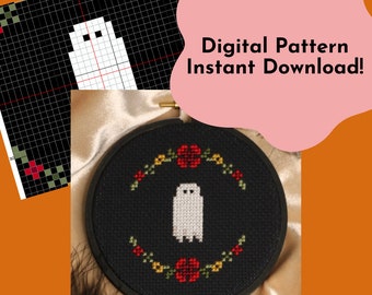 Instant Download Cross Stitch Pattern - DIY Cross Stitch Pattern - Halloween Cross Stitch - Floral Ghost Cross Stitch - PDF Pattern - Spooky