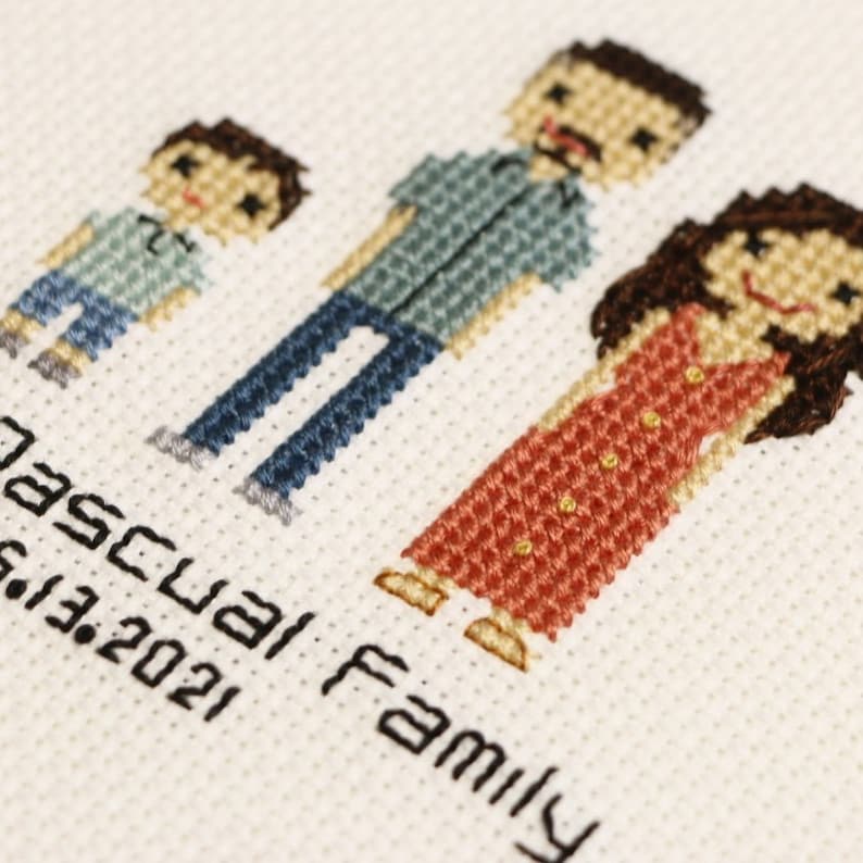 Custom Cross Stitch Family Portrait Hand Embroidered Family Family Hoop Art Personalized Needlepoint Custom Family Portrait image 4