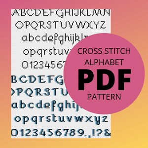 Direkt nedladdning av korsstygnsalfabetsprov i PDF-format - DIY-korsstygnsmönster - Handbroderitypsnitt - Simple Fancy - Drop Shadow