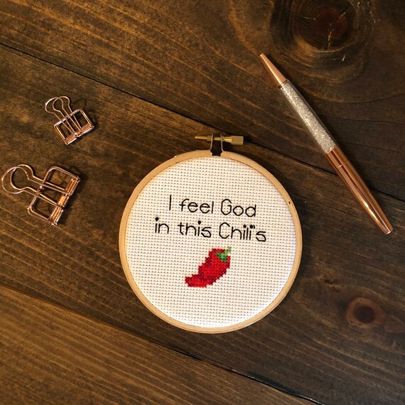 The Office Cross Stitch I Feel God In This Chilis Embroidery Etsy