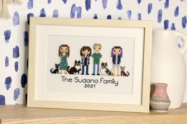 Custom Cross Stitch Family Portrait Hand Embroidered Family Family Hoop Art Personalized Needlepoint Custom Family Portrait image 1