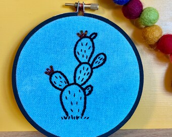 Flowering Cactus Embroidery - Beaded Hand Embroidery - Mystic Desert Needlepoint - Handmade Plant Wall Art - Unique Decor - One of a Kind