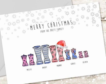 Personalised Welly Boots, Family Christmas Cards, 30 Pack