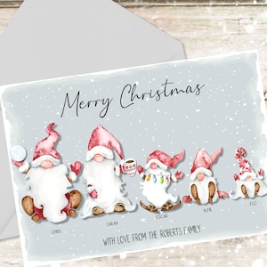 Cartão de Natal Gonk Gnome, ilustração de retrato de família, cartão de Natal personalizado, cartão de feriado personalizado, cartões de família gnome personalizados