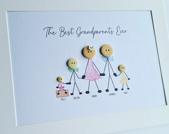 Grandparents personalised print, button art, family portrait, Best Nanny ever, Christmas gift, personalized, watercolour, Mother's Day gift