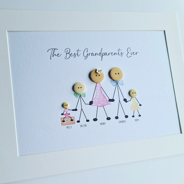 Grandparents personalised print, button art, family portrait, Best Nanny ever, Christmas gift, personalized, watercolour, Mother's Day gift