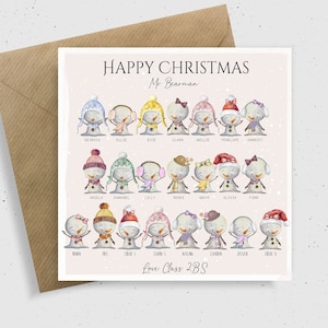 Personalised Teacher Christmas Card, Snowmen Class Gift, Whole Class Gift, Unique Christmas Gift