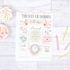 The day I was born Poster, neues Baby Poster, Geburtsdaten Print, Baby Mädchen Geschenk, neues Baby Geburtsposter, personalisiertes Baby geschenk, Kinderzimmer
