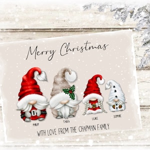 Gonk Gnome Christmas Card, Family Portrait Illustration, Customised Christmas Card, Personalised Holiday Card, Custom gnome family cards