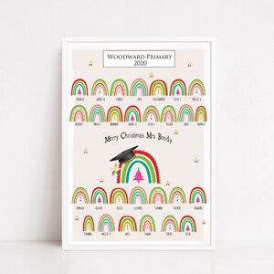 Impression arc-en-ciel de classe de Noël, cadeau d’enseignant, merci professeur, assistant pédagogique, cadeau d’ouvrier clé, cadeau de crèche, Non encadré