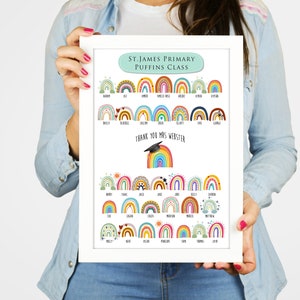 Impression arc-en-ciel de classe, cadeau d’enseignant, enseignant de remerciement, assistant d’enseignement, cadeau de travailleur clé, cadeau de crèche, non encadré, personnalisé