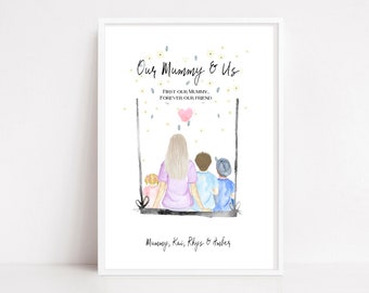 My Mummy and me print, Mother's Day gift, Mother and children art, Best Mum ever art, A4 print mum, Family artwork, Family Portrait