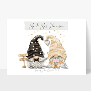 Boda novia y novio personalizado gnome gonk print, Gnome y para siempre, confeti, regalo de recién casados, regalo de bodas, regalo de papel de aniversario