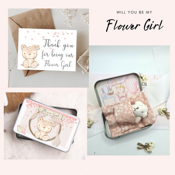 Teddy de poche de cadeau de fille de fleur, ours en peluche personnalisé mignon, cadeau de mariage floral, idée de proposition de fille de fleur