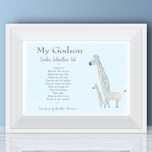 Taufgeschenk, Namenstag, Patenbild, neues Baby, blau, Baby junge, Von den Paten, Taufdruck, Patenkind