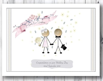 Wedding button art, paper anniversary gift