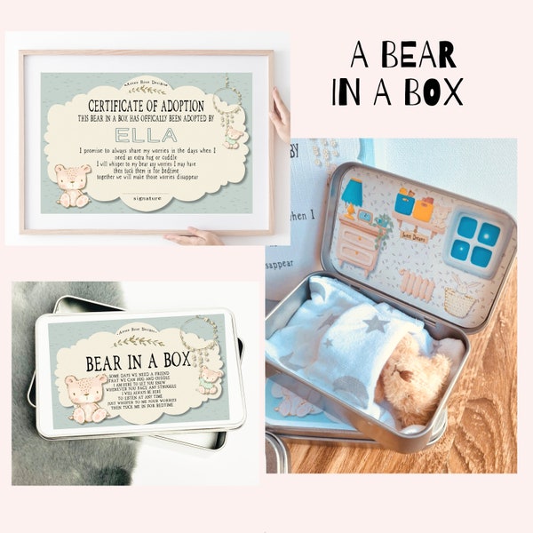 Un ours dans une boîte, ours d'anxiété d'inquiétude, nounours miniature, aide au sommeil des enfants, petit nounours, deuil et chagrin d'enfant, entrée à l'école, cadeau