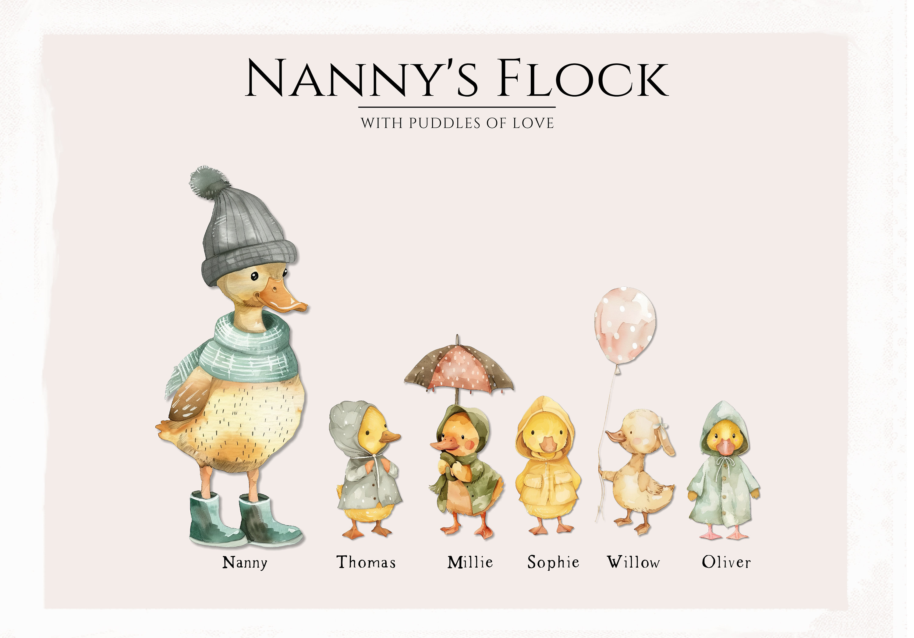 grandchildren print, personalised family print, gift for grandma, duck family print, gift for grandmother, nanny, grandparents, Mother's Day