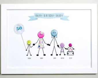 Personalized Button Family Print, Birthday Gift, Custom Wall Art