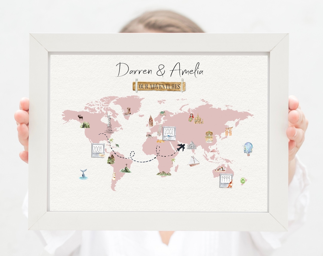Couple Travel Destination Map Print, Personalised, Watercolour ...