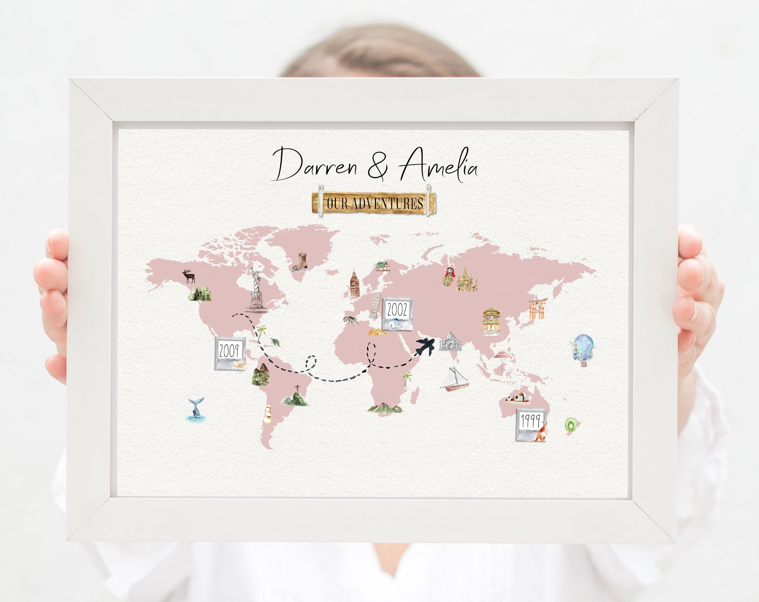 Couple travel destination map print personalised | Etsy