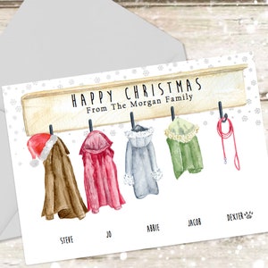 Aangepaste kerstkaart, familieportret illustratie, aangepaste kerstkaart, gepersonaliseerde vakantiekaart, aangepaste foto kerstkaart, jas