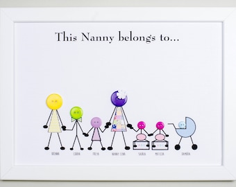 Personalized Button Family Print, Grandparents Gift
