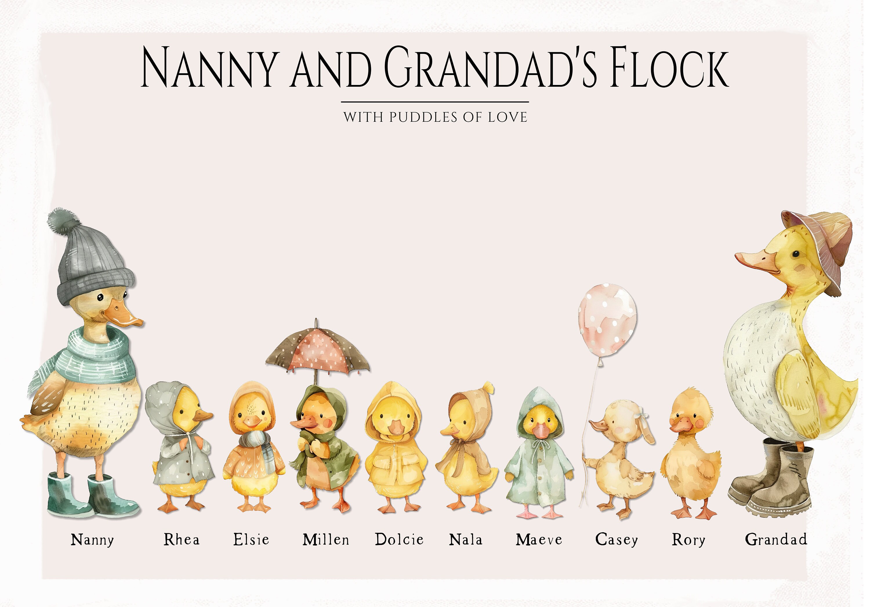 grandchildren print, personalised family print, gift for grandma, duck family print, gift for grandmother, nanny, grandparents, Mother's Day