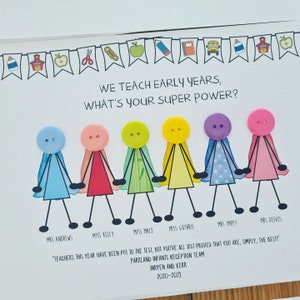 Nursery leavers gift 2023, Thank you teacher, button art, superhero teacher, personalised preschool graduation keepsake, capes, custom made