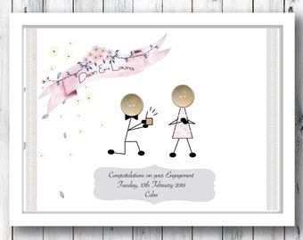 Personalized Button Engagement Gift, Linen Card Art