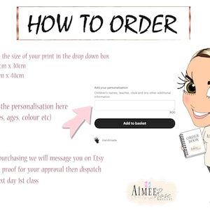May include: How to order a personalized print. Choose the size: A4 (20cm x 30cm) or A3 (30cm x 40cm). Enter the personalization details, such as names, ages, and colors. Add to basket. Handmade.