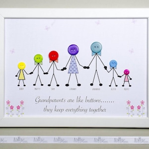 Mother&#39;s Day, Grandparents gift, for her, button art, nanny gift, wall art, button family, personalised gift, For nanny, For Gran