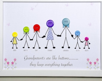 Personalized Button Family Print, Grandparents Gift, Wall Art