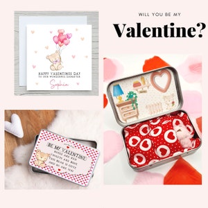 Valentijnsdag miniatuurbeer en gepersonaliseerde kaartenset, dochtercadeau, schattige teddy met aangepast bericht