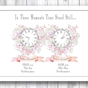 When time stood still clock print, Birth time art, Mother&#39;s Day Print for Mum, Time clock print, watercolour