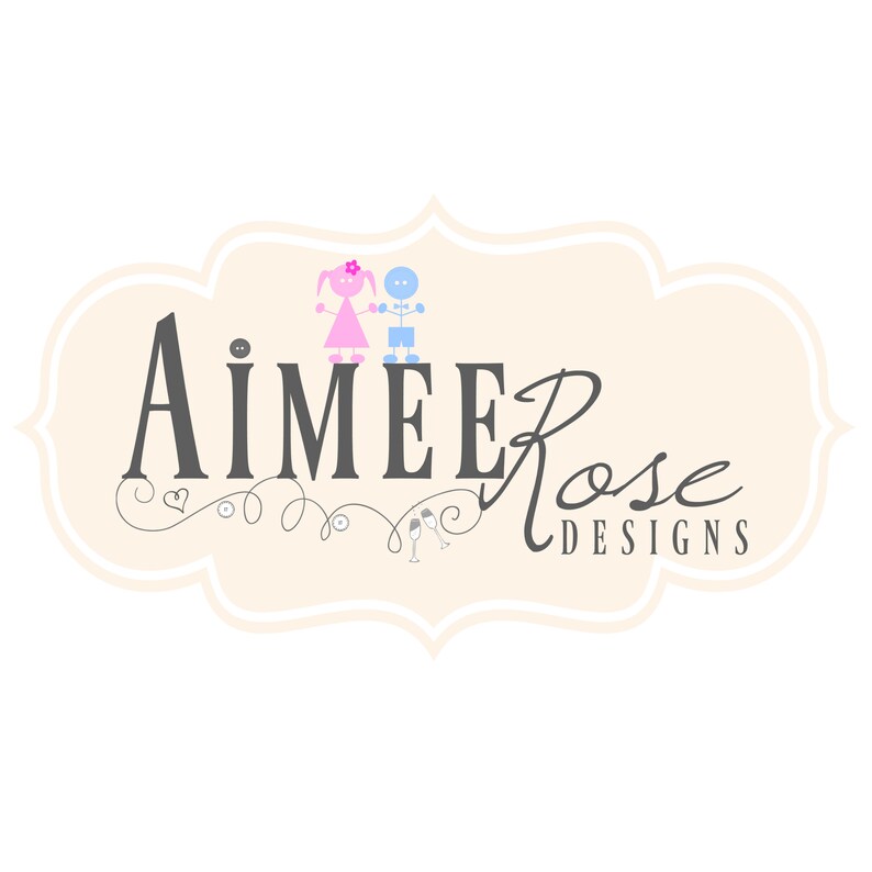 May include: Aimee Rose Designs logo with a stylized cursive font and a whimsical illustration of a girl and boy holding hands. The logo is set against a cream background with a decorative border.